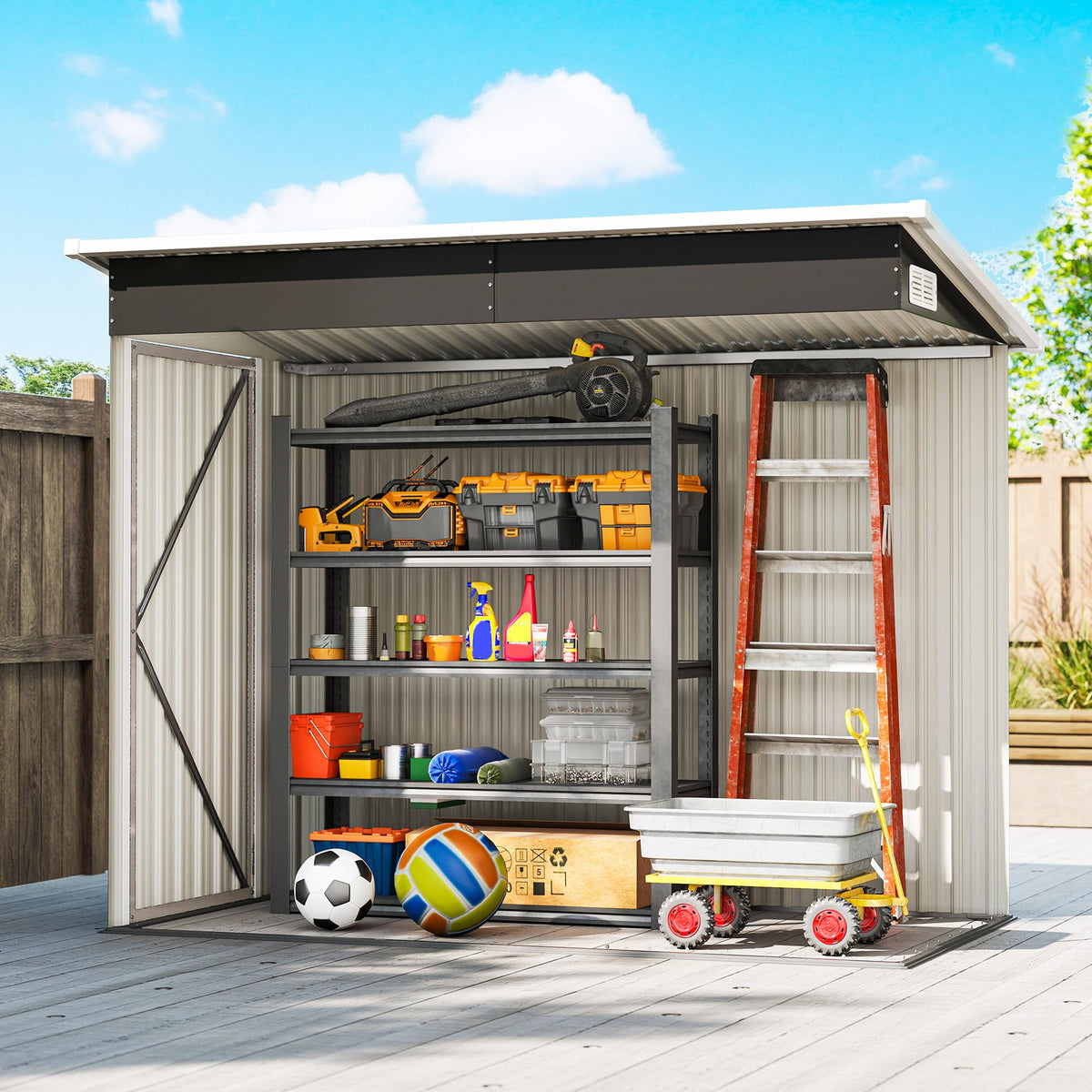 Outsunny 7.5 x 4.3ft Metal Garden Storage Shed Waterproof Vents Light Grey