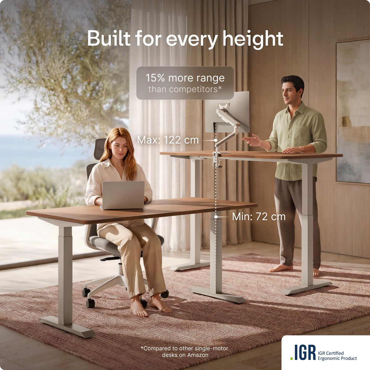 Desktronic HomeOne Standing Desk 160x80cm, Dual Motor, Walnut