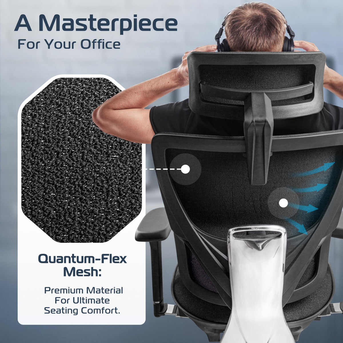 CLOUVOU Master Ergonomic Office Chair, Mesh Back, Black