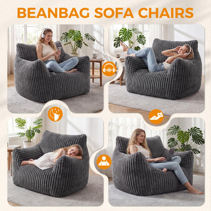 Hamlody Corduroy Bean Bag Chair, Premium Shredded Foam Single Sofa