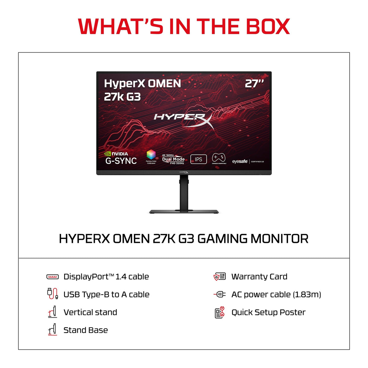 HyperX OMEN 27 inch UHD/FHD 160Hz/320Hz Dual Mode Gaming Monitor - OMEN 27k  G3